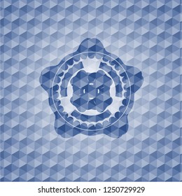 four leaf clover icon inside blue emblem with geometric pattern background.