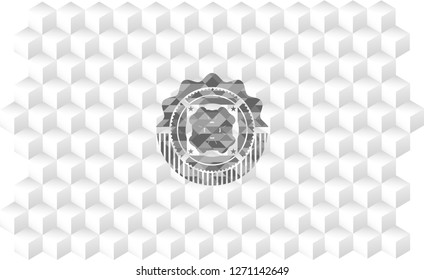 four leaf clover icon inside grey icon or emblem with geometric cube white background