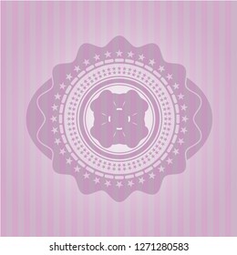 four leaf clover icon inside pink emblem. Retro