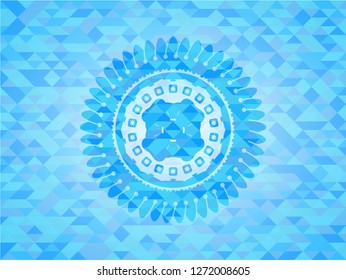 four leaf clover icon inside light blue emblem with mosaic ecological style background