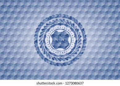 four leaf clover icon inside blue emblem with geometric background.