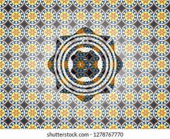 four leaf clover icon inside arabic badge background. Arabesque decoration.