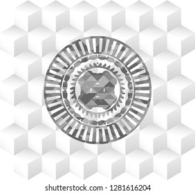 four leaf clover icon inside grey badge with geometric cube white background