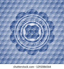 four leaf clover icon inside blue emblem with geometric pattern.