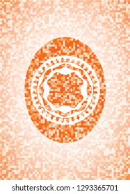 four leaf clover icon inside abstract orange mosaic emblem