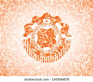 four leaf clover icon inside abstract emblem, orange mosaic background