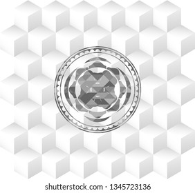 four leaf clover icon inside grey icon or emblem with geometric cube white background