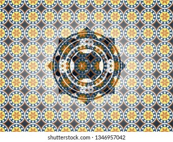 four leaf clover icon inside arabesque emblem background. arabic decoration.