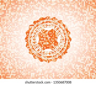 four leaf clover icon inside orange tile background illustration. Square geometric mosaic seamless pattern with emblem inside.