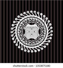 four leaf clover icon inside silvery emblem or badge