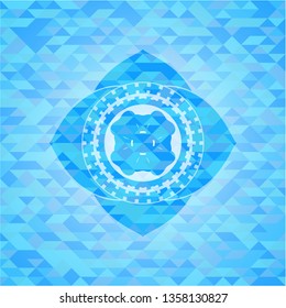 four leaf clover icon inside sky blue emblem with mosaic ecological style background