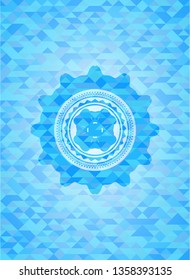 four leaf clover icon inside light blue emblem with mosaic background