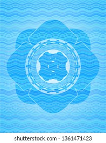 four leaf clover icon inside sky blue water emblem background.
