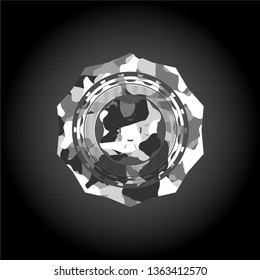 four leaf clover icon inside grey camo emblem