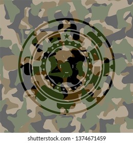four leaf clover icon inside camouflage texture