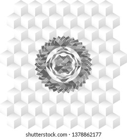 four leaf clover icon inside realistic grey emblem with geometric cube white background