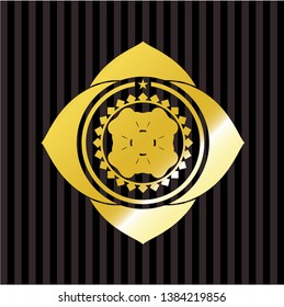 four leaf clover icon inside gold shiny emblem