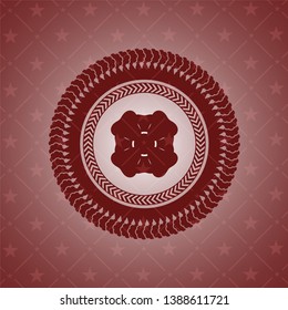 four leaf clover icon inside retro red emblem