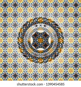 four leaf clover icon inside arabesque badge background. arabic decoration.