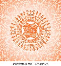 four leaf clover icon inside orange mosaic emblem with background