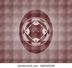four leaf clover icon inside red badge with geometric background. Seamless.