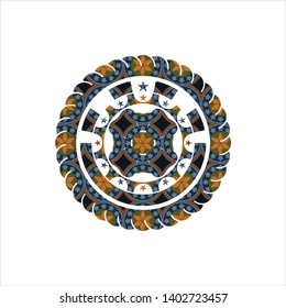 four leaf clover icon inside arabic style emblem. Arabesque decoration.