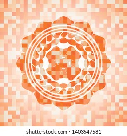 four leaf clover icon inside abstract emblem, orange mosaic background