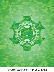 four leaf clover icon inside realistic green mosaic emblem