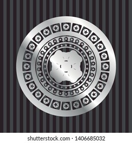 four leaf clover icon inside silvery emblem
