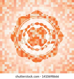 four leaf clover icon inside abstract orange mosaic emblem