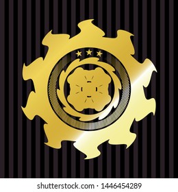 four leaf clover icon inside gold emblem or badge