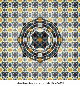 four leaf clover icon inside arabesque style badge. arabic decoration.