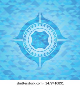four leaf clover icon inside realistic light blue mosaic emblem