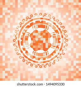 four leaf clover icon inside abstract orange mosaic emblem