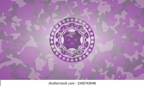 four leaf clover icon inside pink and purple camo texture