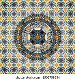 four leaf clover icon inside arabesque style badge. arabic decoration.