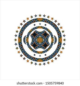 four leaf clover icon inside arabesque style badge. arabic decoration.
