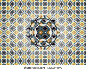 four leaf clover icon inside arabesque emblem background. arabic decoration.