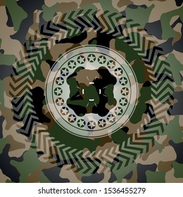 four leaf clover icon inside camouflage emblem