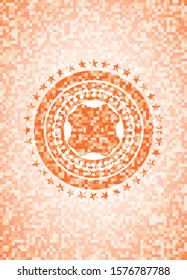 four leaf clover icon inside abstract orange mosaic emblem