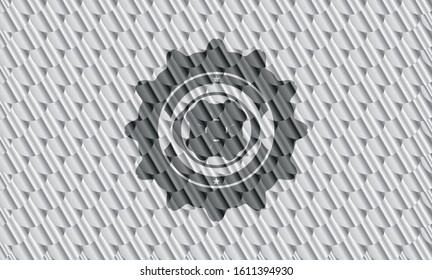 four leaf clover icon inside silver badge. Scales pattern. Vector Illustration. Detailed.