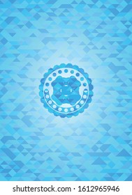 four leaf clover icon inside light blue emblem with mosaic ecological style background