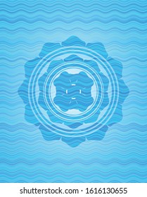four leaf clover icon inside sky blue water style emblem.