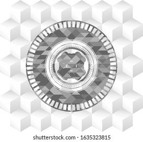 four leaf clover icon inside realistic grey emblem with geometric cube white background