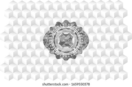 four leaf clover icon inside realistic grey emblem with cube white background