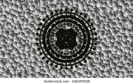 ícono de trébol de cuatro hojas dentro del emblema negro con fondo de burbujas. Vintage. Ilustración vectorial. Detallado.
