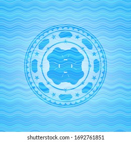 four leaf clover icon inside sky blue water badge background. 