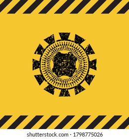 four leaf clover icon inside warning sign, black grunge emblem. Vector Illustration. Detailed. 