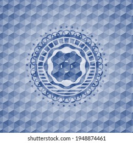 four leaf clover icon inside blue polygonal emblem. 