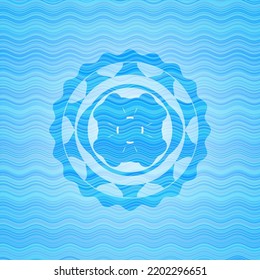 four leaf clover icon inside water wave concept badge. 